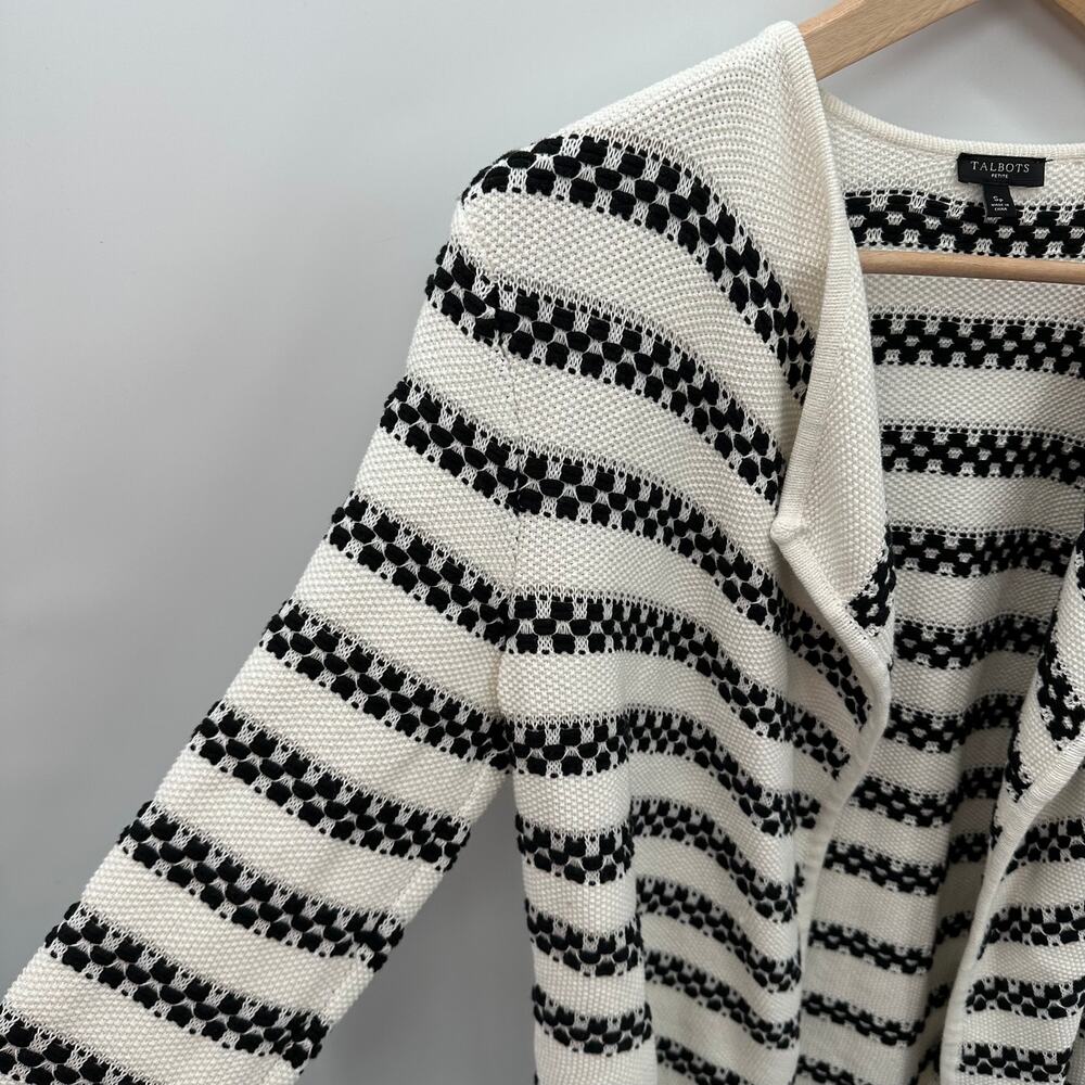 Talbots Black and White Striped Textured Open Cardigan Sweater // S Petite - Picture 5 of 11